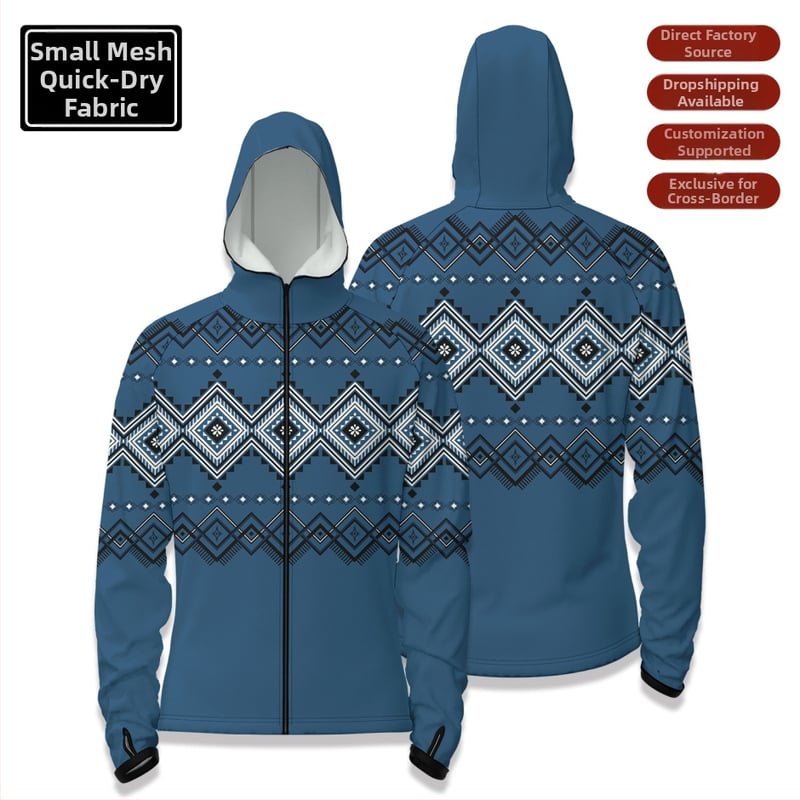 Cămașă de pescuit outdoor cu glugă, fermoar în față, uscare rapidă, croială slim, 100% poliester