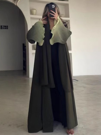 Cardigan lung gradient cu rever Lapel, croi lejer, mâneci clopot, poliester