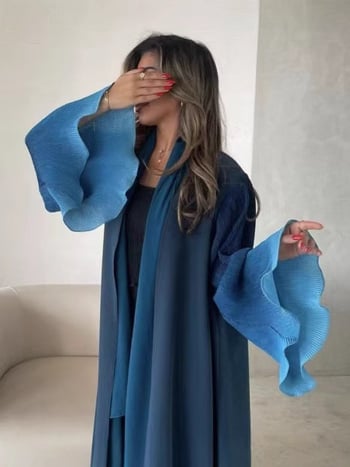 Cardigan lung gradient cu rever Lapel, croi lejer, mâneci clopot, poliester