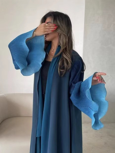 Cardigan lung gradient cu rever Lapel, croi lejer, mâneci clopot, poliester