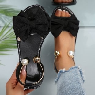 Сандали с една презрамка, PU кожа, каучукова подметка, кръгла форма на пръста, плоско ходило