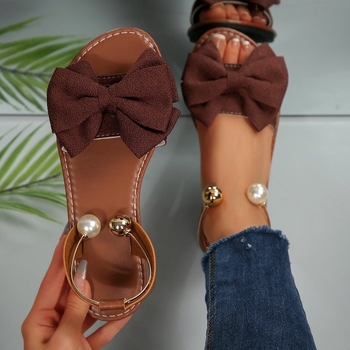 Сандали с една презрамка, PU кожа, каучукова подметка, кръгла форма на пръста, плоско ходило