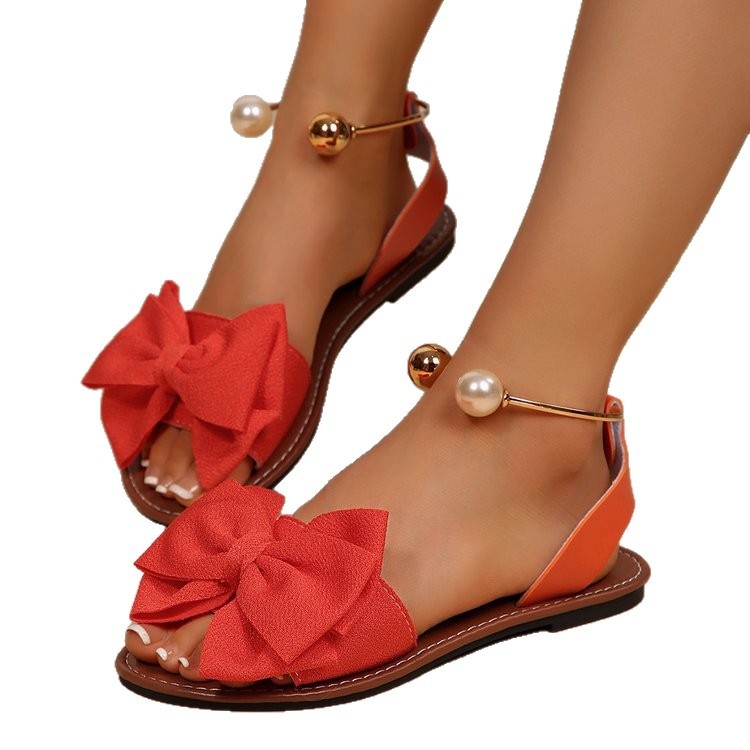 Сандали с една презрамка, PU кожа, каучукова подметка, кръгла форма на пръста, плоско ходило