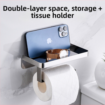 Nerezový oceľový držiak na telefón do kúpeľne a zásobník na toaletný papier, oválny tvar, brúsený povrch, moderný minimalistický štýl
