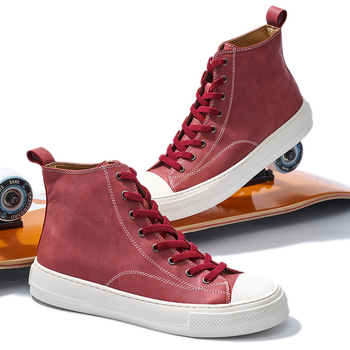 Ανδρικά δερμάτινα sneakers με μεσαίο ύψος, καλοκαιρινά, σε στυλ Κορεάτικο; Άνω μέρος: δέρμα πρώτης κατηγορίας; Σόλα: καουτσούκ; Ύψος: χαμηλό (1-3 cm); Κλείσιμο: κορδόνια; Χαρακτηριστικά: διαπνοή, ανθεκτικότητα, απορρόφηση κραδασμών