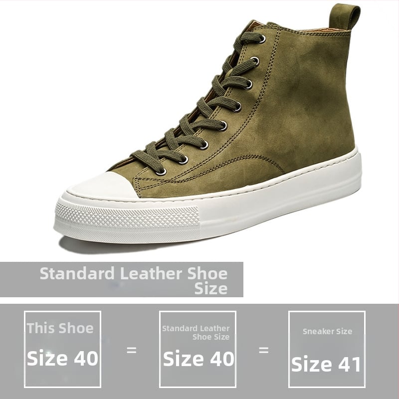 Ανδρικά δερμάτινα sneakers με μεσαίο ύψος, καλοκαιρινά, σε στυλ Κορεάτικο; Άνω μέρος: δέρμα πρώτης κατηγορίας; Σόλα: καουτσούκ; Ύψος: χαμηλό (1-3 cm); Κλείσιμο: κορδόνια; Χαρακτηριστικά: διαπνοή, ανθεκτικότητα, απορρόφηση κραδασμών