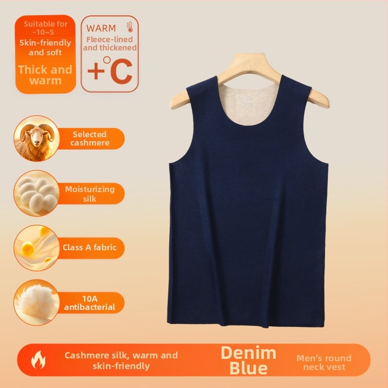 Vestă termică din material acrilic, cald, fără cusături, guler rotund