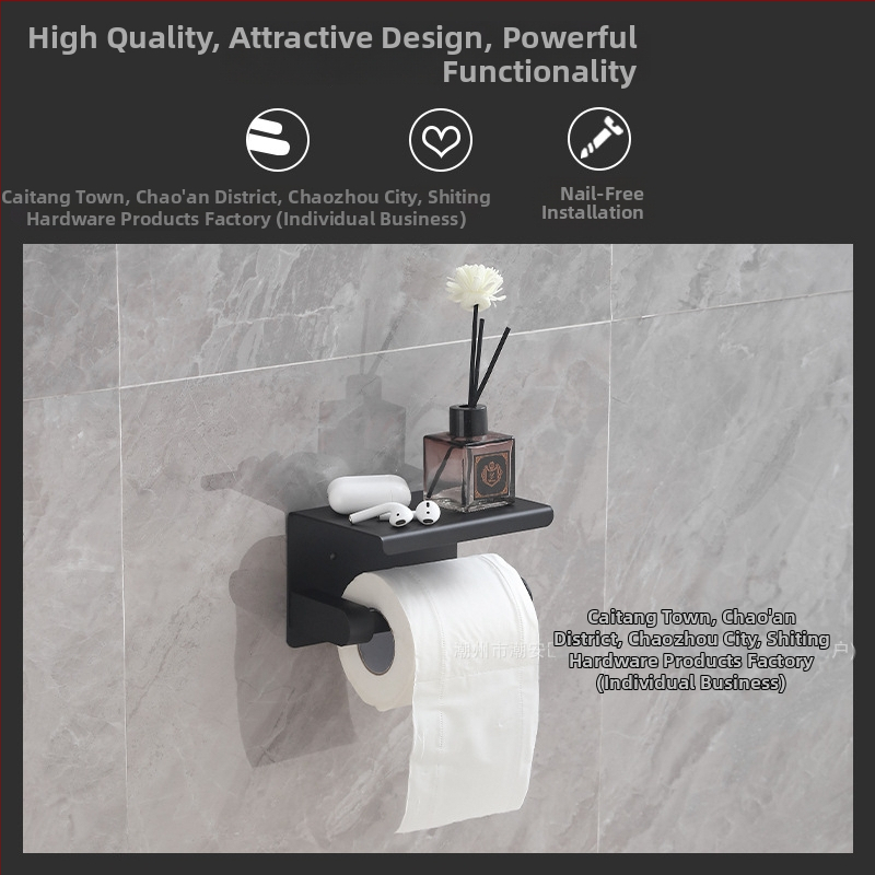 Držák na toaletný papier a telefón z nehrdzavejúcej ocele, štvorcový tvar, leštený povrch, moderný minimalistický štýl