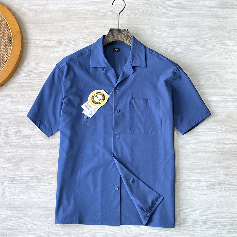 Ανδρικό πουκάμισο με Κουβανικό γιακά, Κοντά Μανίκια, UPF50+, Ταχείας αποξήρανσης, Διαπνέον