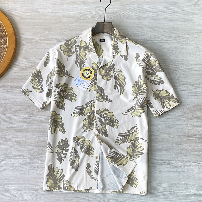 Ανδρικό πουκάμισο με Κουβανικό γιακά, Κοντά Μανίκια, UPF50+, Ταχείας αποξήρανσης, Διαπνέον