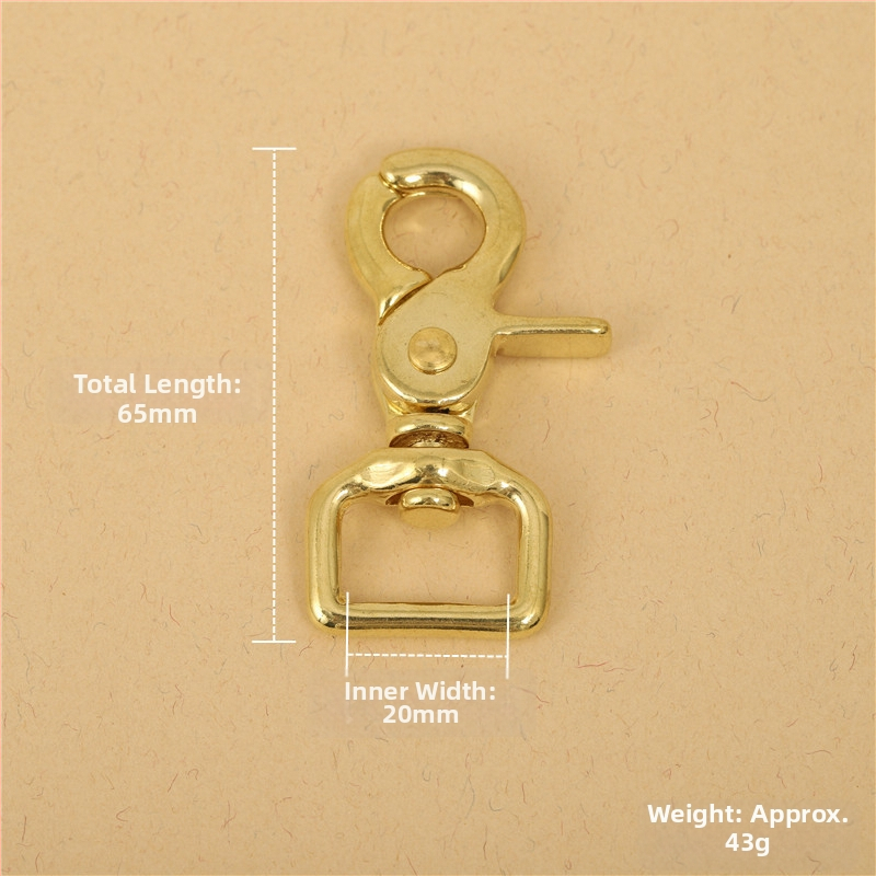Mosadzné príslušenstvo na batožinu BLX-004: séria BLX, značka Smooth Xing, dog buckle, štvorcový spodný reťazový hák, lobster clasp, ručne vyrobené kožené doplnky na batožinu