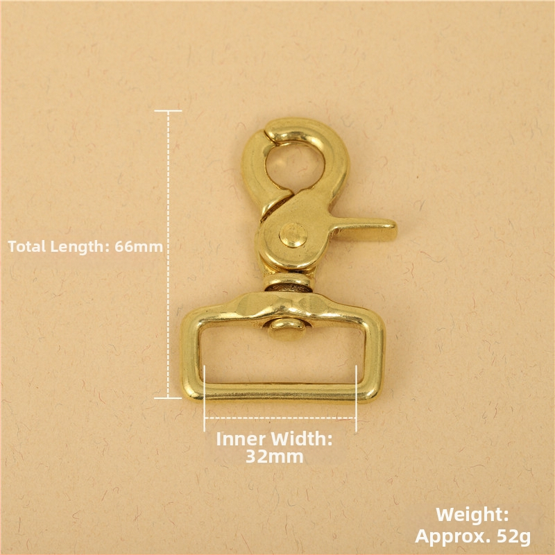 Mosadzné príslušenstvo na batožinu BLX-004: séria BLX, značka Smooth Xing, dog buckle, štvorcový spodný reťazový hák, lobster clasp, ručne vyrobené kožené doplnky na batožinu