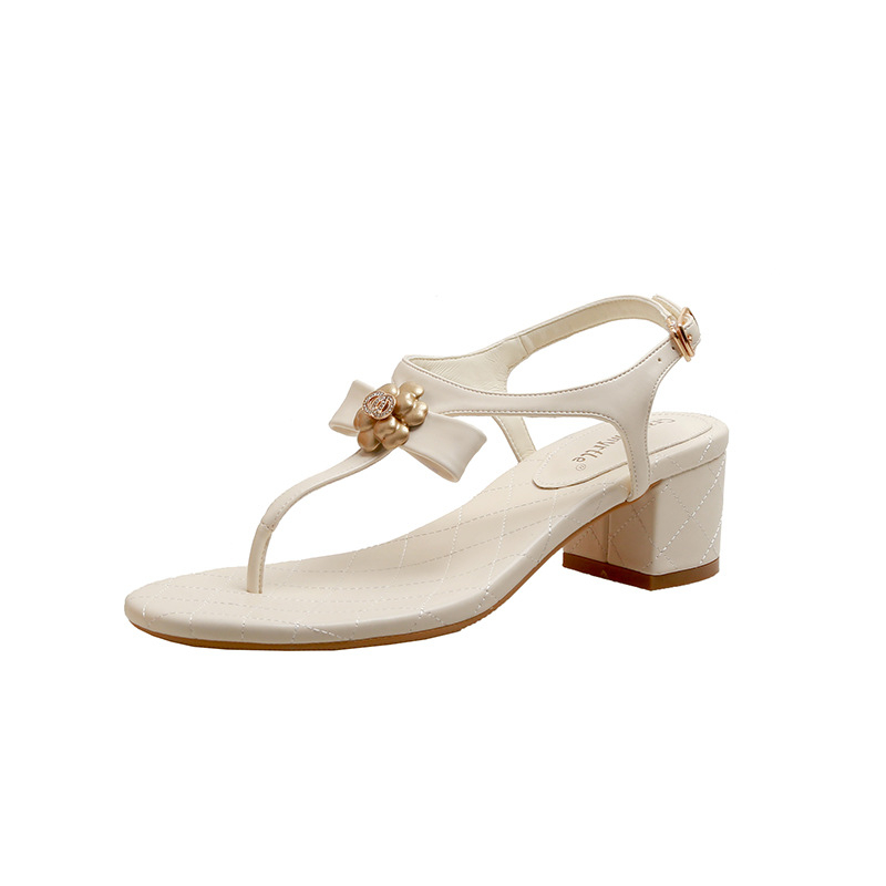 Дамски сандали с една презрамка, горен материал: супер влакна, дебел ток 6–8 см, подметка гума