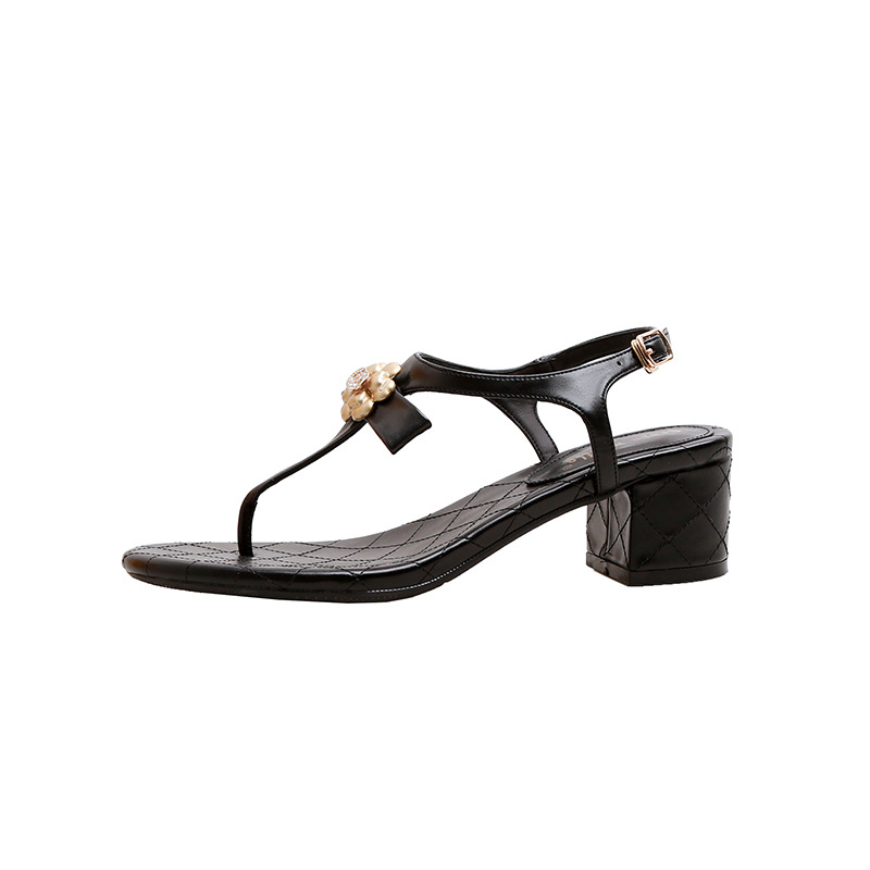 Дамски сандали с една презрамка, горен материал: супер влакна, дебел ток 6–8 см, подметка гума