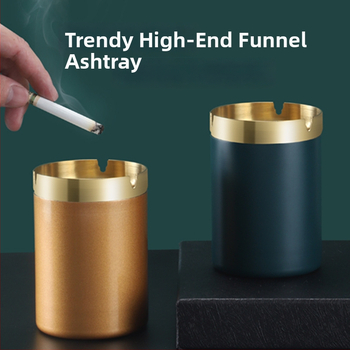 Пепелник с форма на фуния от неръждаема стомана – модерен минималистичен дизайн, за дом, офис или кола; печатано лого; подходящ за подарък