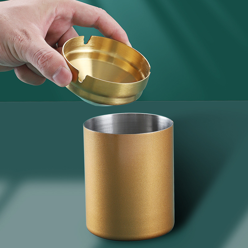 Пепелник с форма на фуния от неръждаема стомана – модерен минималистичен дизайн, за дом, офис или кола; печатано лого; подходящ за подарък