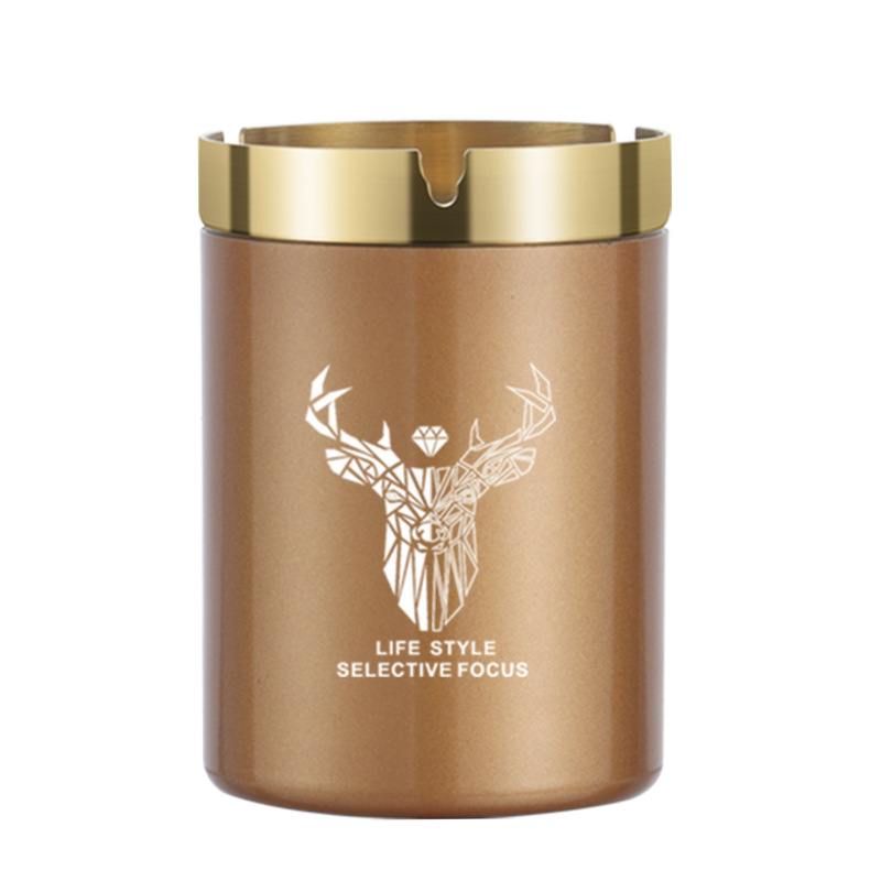 Пепелник с форма на фуния от неръждаема стомана – модерен минималистичен дизайн, за дом, офис или кола; печатано лого; подходящ за подарък