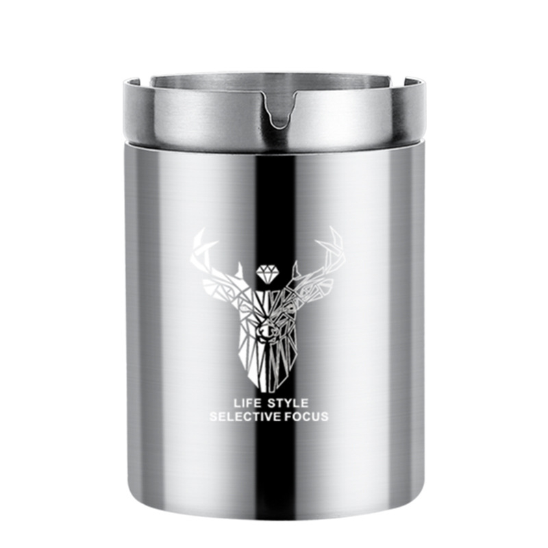 Пепелник с форма на фуния от неръждаема стомана – модерен минималистичен дизайн, за дом, офис или кола; печатано лого; подходящ за подарък