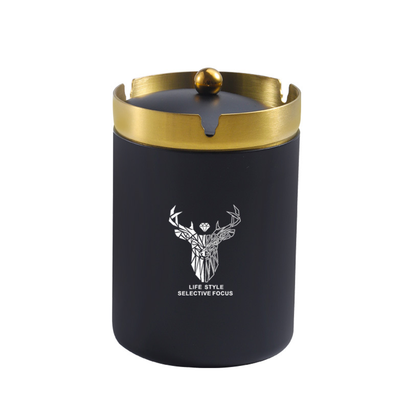 Пепелник с форма на фуния от неръждаема стомана – модерен минималистичен дизайн, за дом, офис или кола; печатано лого; подходящ за подарък