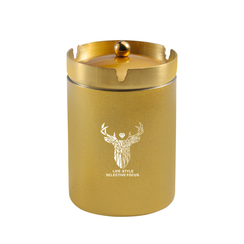 Пепелник с форма на фуния от неръждаема стомана – модерен минималистичен дизайн, за дом, офис или кола; печатано лого; подходящ за подарък