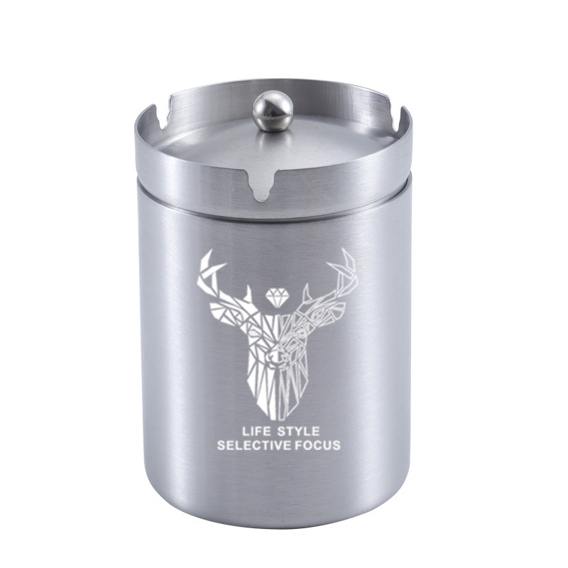 Пепелник с форма на фуния от неръждаема стомана – модерен минималистичен дизайн, за дом, офис или кола; печатано лого; подходящ за подарък