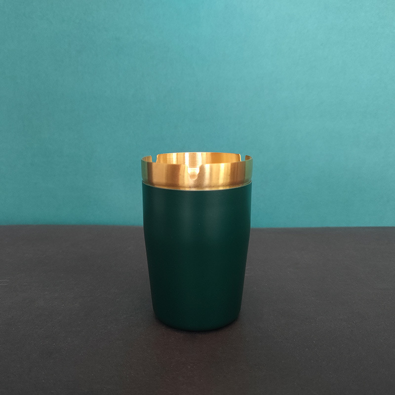 Пепелник с форма на фуния от неръждаема стомана – модерен минималистичен дизайн, за дом, офис или кола; печатано лого; подходящ за подарък