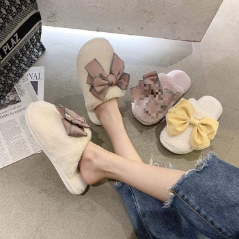 Дамски памучни плюшени чехли за вътрешно ползване, нехлъзгаща гумена подметка, минималистичен стил, дебелина на подметката 0–3 cm, Пролет 2024