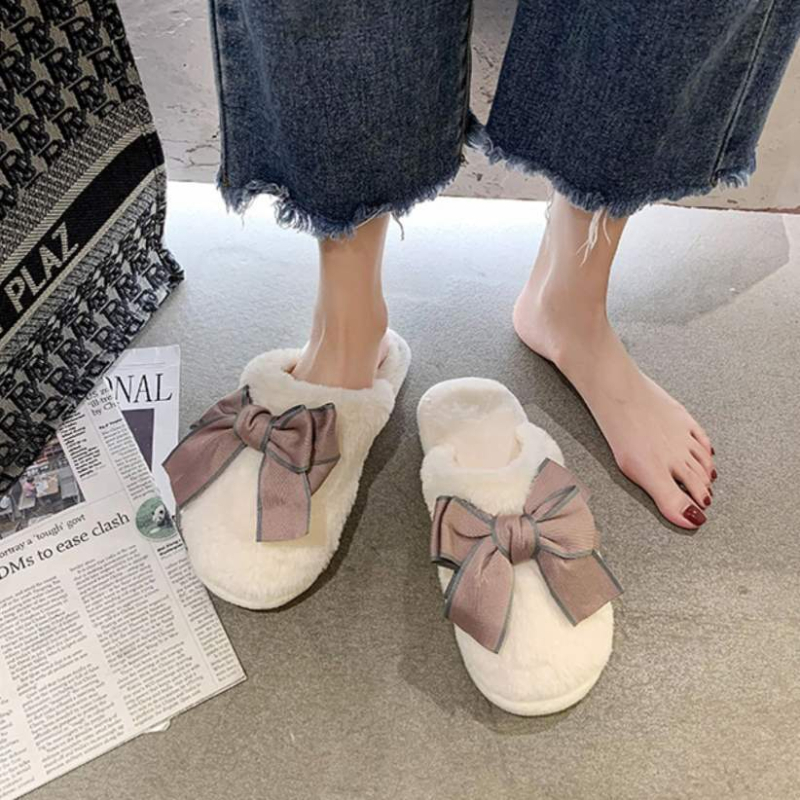 Дамски памучни плюшени чехли за вътрешно ползване, нехлъзгаща гумена подметка, минималистичен стил, дебелина на подметката 0–3 cm, Пролет 2024