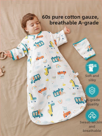 Bejbi spavaći vreć za bebe, omotnica-stil, vanjski materijal gaze, podstava i punilo od čiste pamuka, odvojivi rukavi, duljina 80 cm, pogodan za sve sezone