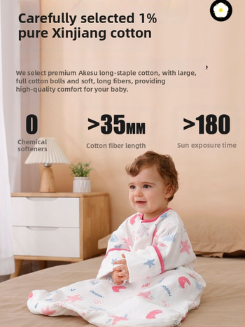 Bejbi spavaći vreć za bebe, omotnica-stil, vanjski materijal gaze, podstava i punilo od čiste pamuka, odvojivi rukavi, duljina 80 cm, pogodan za sve sezone