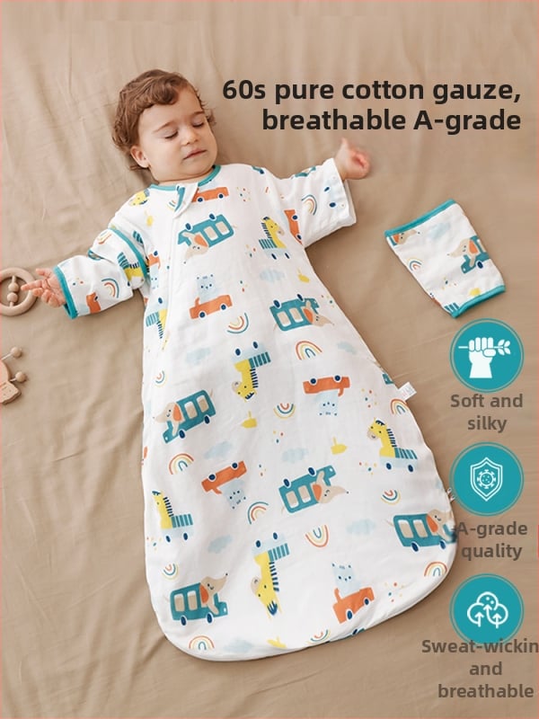 Bejbi spavaći vreć za bebe, omotnica-stil, vanjski materijal gaze, podstava i punilo od čiste pamuka, odvojivi rukavi, duljina 80 cm, pogodan za sve sezone