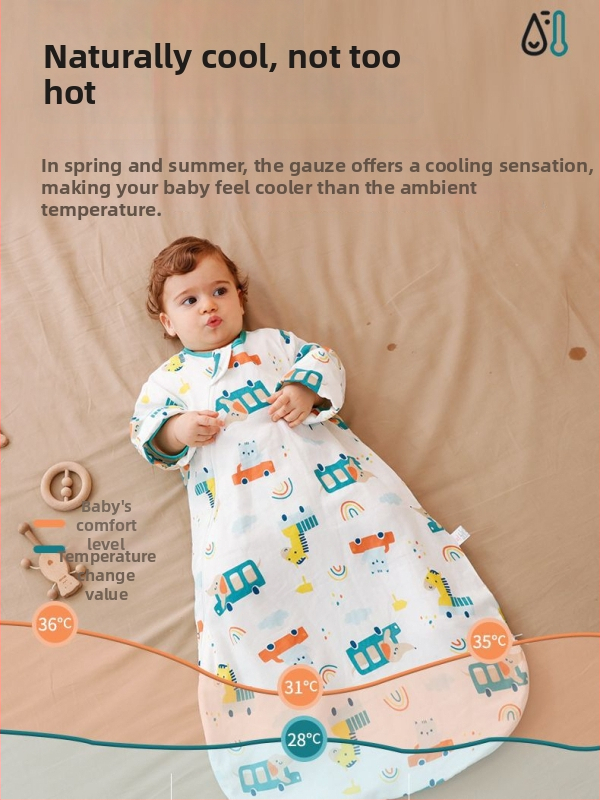 Bejbi spavaći vreć za bebe, omotnica-stil, vanjski materijal gaze, podstava i punilo od čiste pamuka, odvojivi rukavi, duljina 80 cm, pogodan za sve sezone