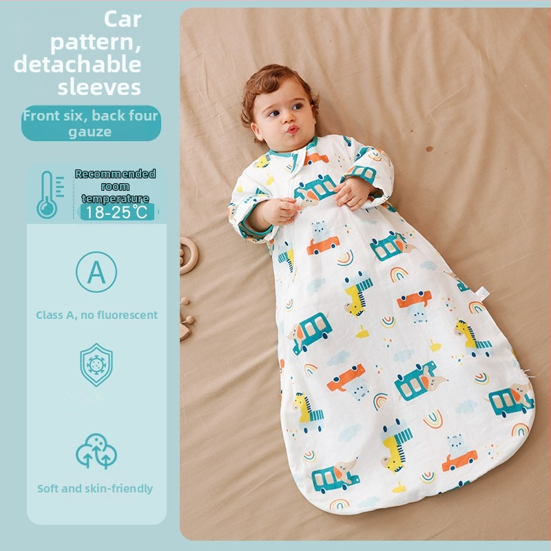 Bejbi spavaći vreć za bebe, omotnica-stil, vanjski materijal gaze, podstava i punilo od čiste pamuka, odvojivi rukavi, duljina 80 cm, pogodan za sve sezone