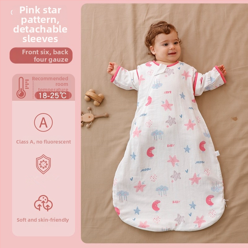 Bejbi spavaći vreć za bebe, omotnica-stil, vanjski materijal gaze, podstava i punilo od čiste pamuka, odvojivi rukavi, duljina 80 cm, pogodan za sve sezone