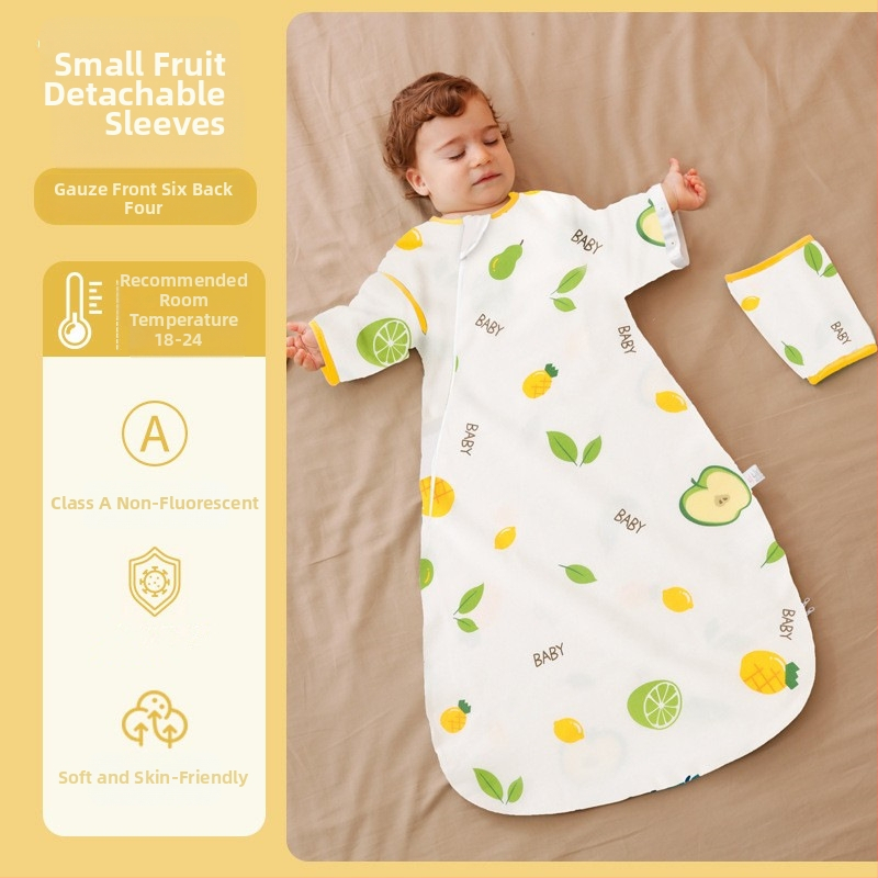 Bejbi spavaći vreć za bebe, omotnica-stil, vanjski materijal gaze, podstava i punilo od čiste pamuka, odvojivi rukavi, duljina 80 cm, pogodan za sve sezone