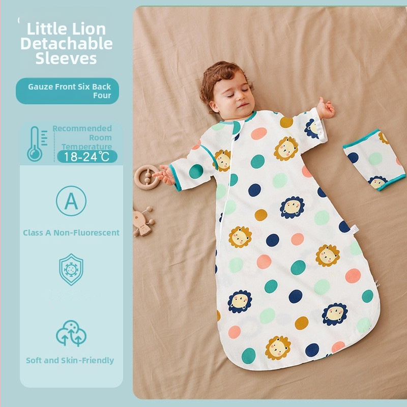 Bejbi spavaći vreć za bebe, omotnica-stil, vanjski materijal gaze, podstava i punilo od čiste pamuka, odvojivi rukavi, duljina 80 cm, pogodan za sve sezone