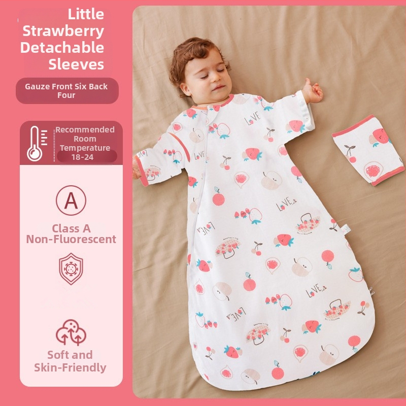 Bejbi spavaći vreć za bebe, omotnica-stil, vanjski materijal gaze, podstava i punilo od čiste pamuka, odvojivi rukavi, duljina 80 cm, pogodan za sve sezone