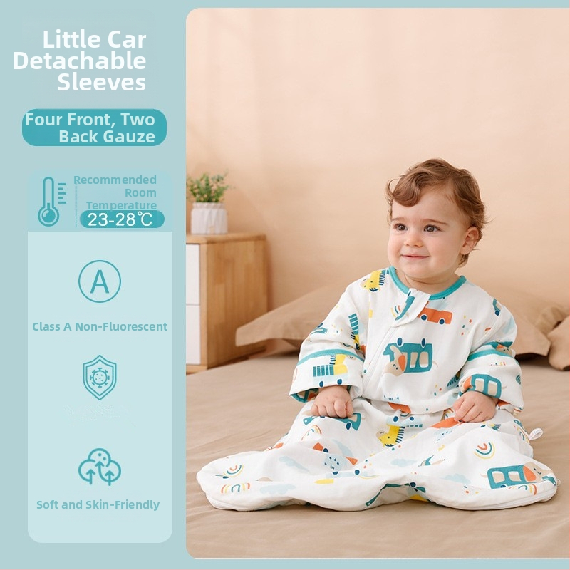 Bejbi spavaći vreć za bebe, omotnica-stil, vanjski materijal gaze, podstava i punilo od čiste pamuka, odvojivi rukavi, duljina 80 cm, pogodan za sve sezone
