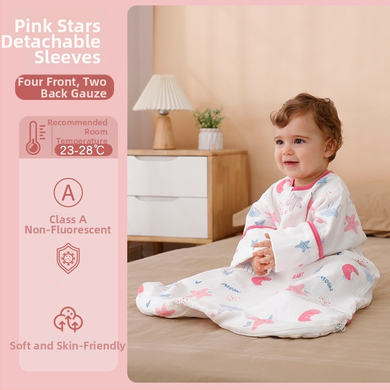 Bejbi spavaći vreć za bebe, omotnica-stil, vanjski materijal gaze, podstava i punilo od čiste pamuka, odvojivi rukavi, duljina 80 cm, pogodan za sve sezone