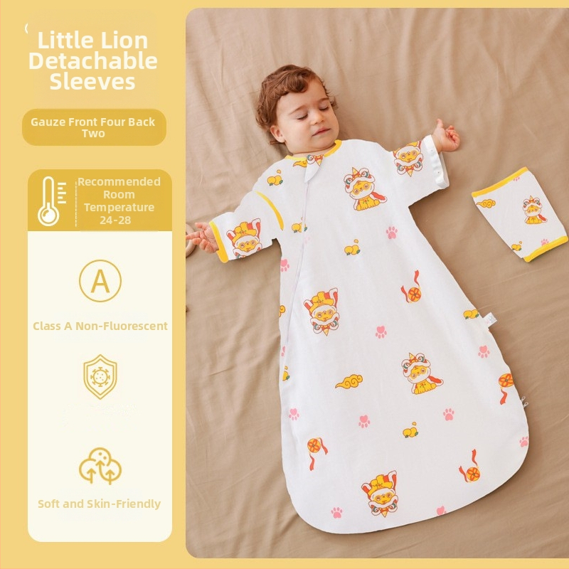Bejbi spavaći vreć za bebe, omotnica-stil, vanjski materijal gaze, podstava i punilo od čiste pamuka, odvojivi rukavi, duljina 80 cm, pogodan za sve sezone