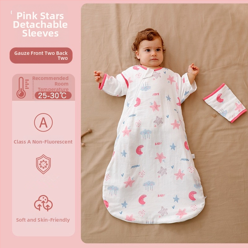 Bejbi spavaći vreć za bebe, omotnica-stil, vanjski materijal gaze, podstava i punilo od čiste pamuka, odvojivi rukavi, duljina 80 cm, pogodan za sve sezone