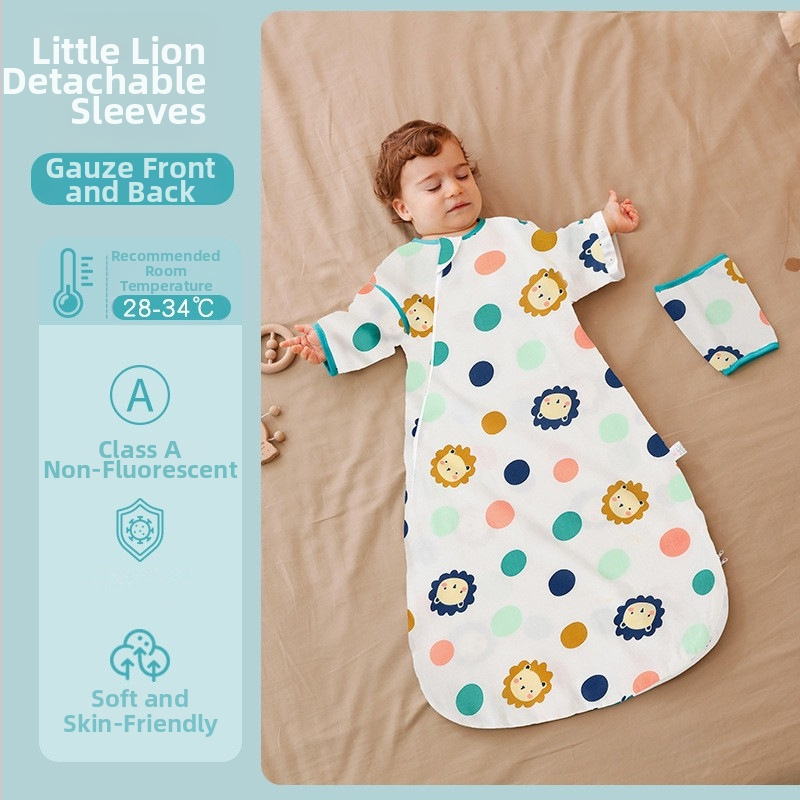 Bejbi spavaći vreć za bebe, omotnica-stil, vanjski materijal gaze, podstava i punilo od čiste pamuka, odvojivi rukavi, duljina 80 cm, pogodan za sve sezone