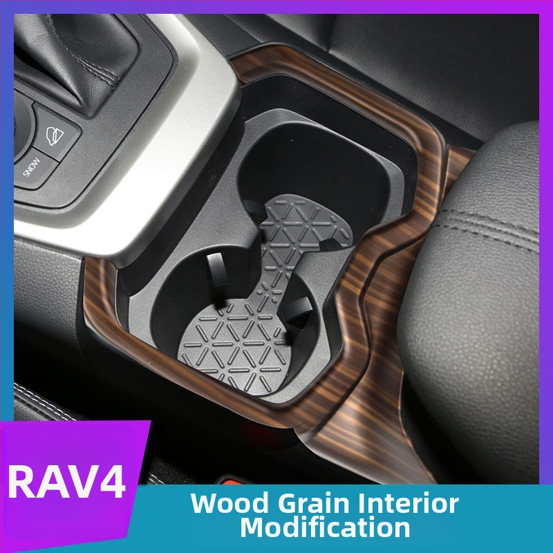 Set interiérových dielov s dreveným vzorom pre Toyota RAV4 Rongfang/Weilanda – kryt radiacej páky, dekorácia výduchov v strednom paneli a volantu