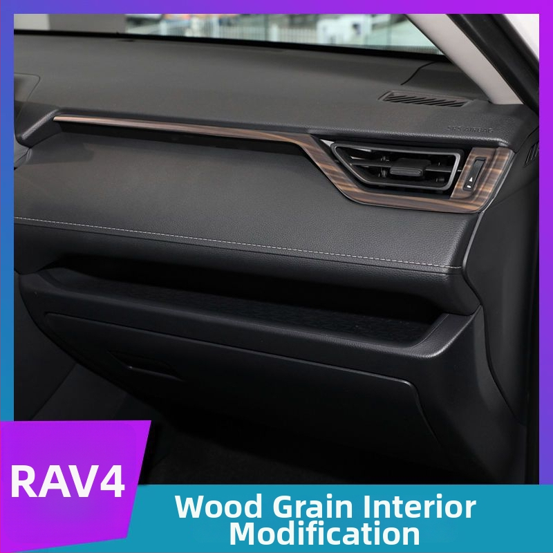 Set interiérových dielov s dreveným vzorom pre Toyota RAV4 Rongfang/Weilanda – kryt radiacej páky, dekorácia výduchov v strednom paneli a volantu