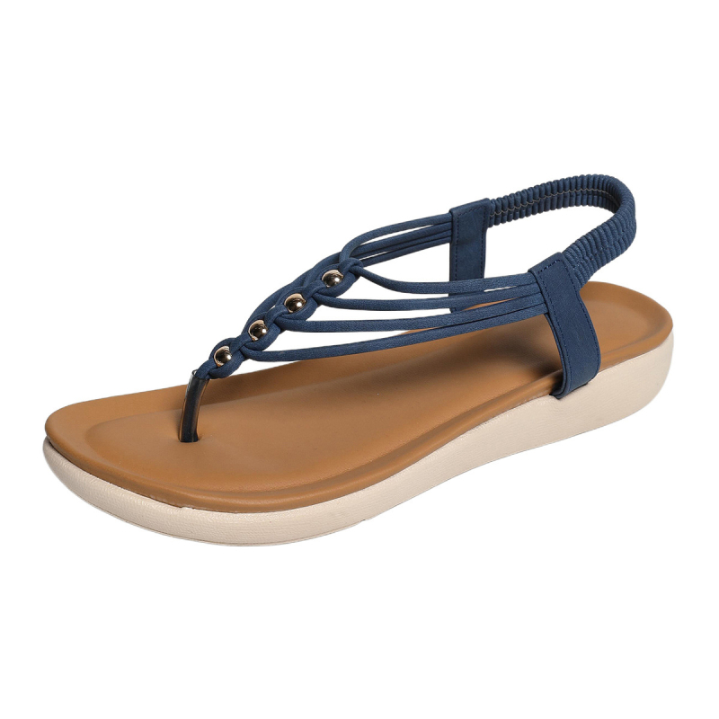 Римски сандали PU горна част и гумена подметка, отворен пръст, клиновиден ток, нисък дизайн, еластична задна лента