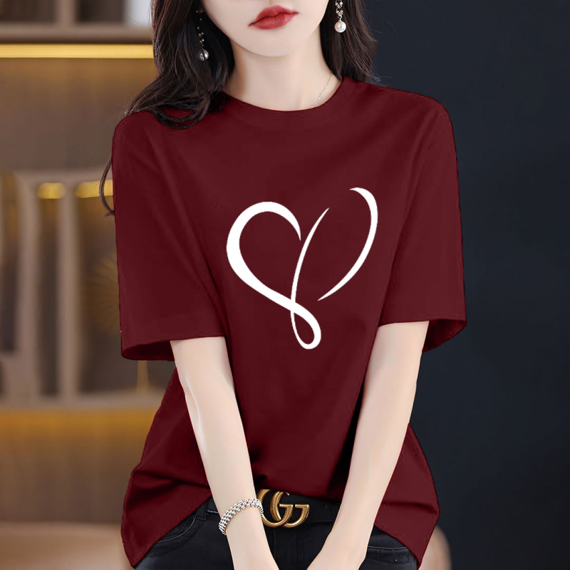 Γυναικείο T‑shirt από βαμβάκι 95%+ με εκτύπωση κειμένου, φαρδιά γραμμή, στρογγυλή λαιμόκοψη, κοντά μανίκια