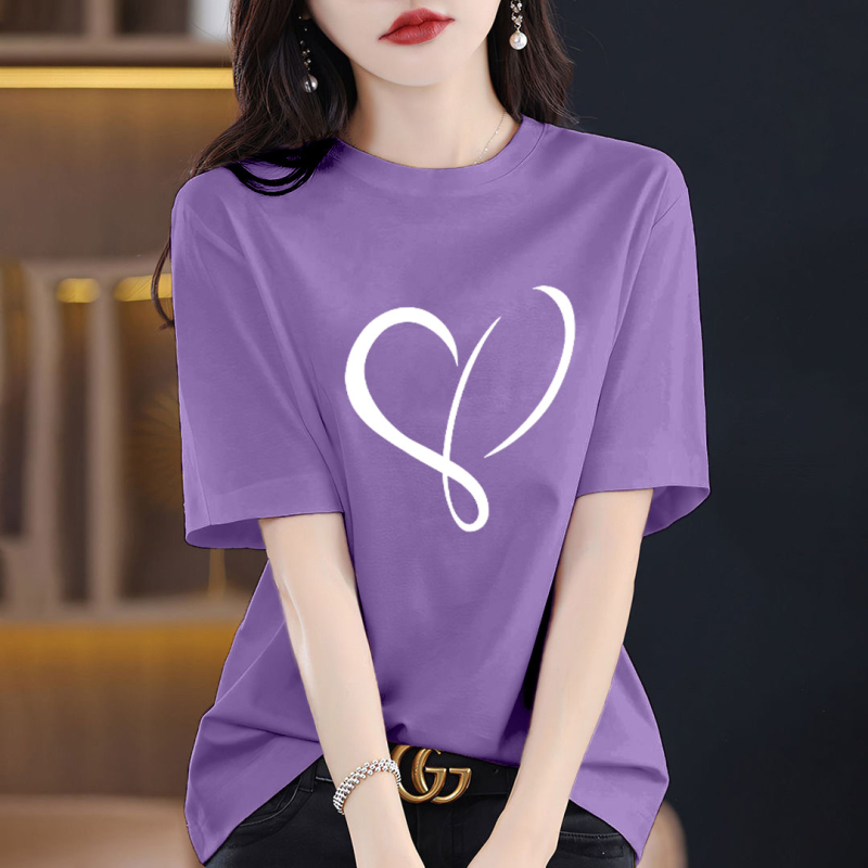 Γυναικείο T‑shirt από βαμβάκι 95%+ με εκτύπωση κειμένου, φαρδιά γραμμή, στρογγυλή λαιμόκοψη, κοντά μανίκια