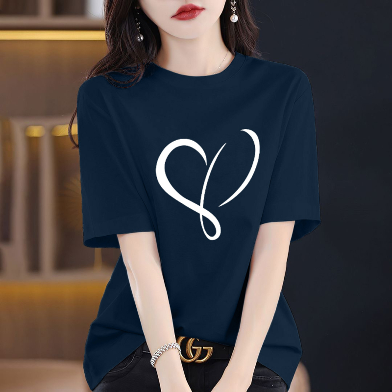 Γυναικείο T‑shirt από βαμβάκι 95%+ με εκτύπωση κειμένου, φαρδιά γραμμή, στρογγυλή λαιμόκοψη, κοντά μανίκια