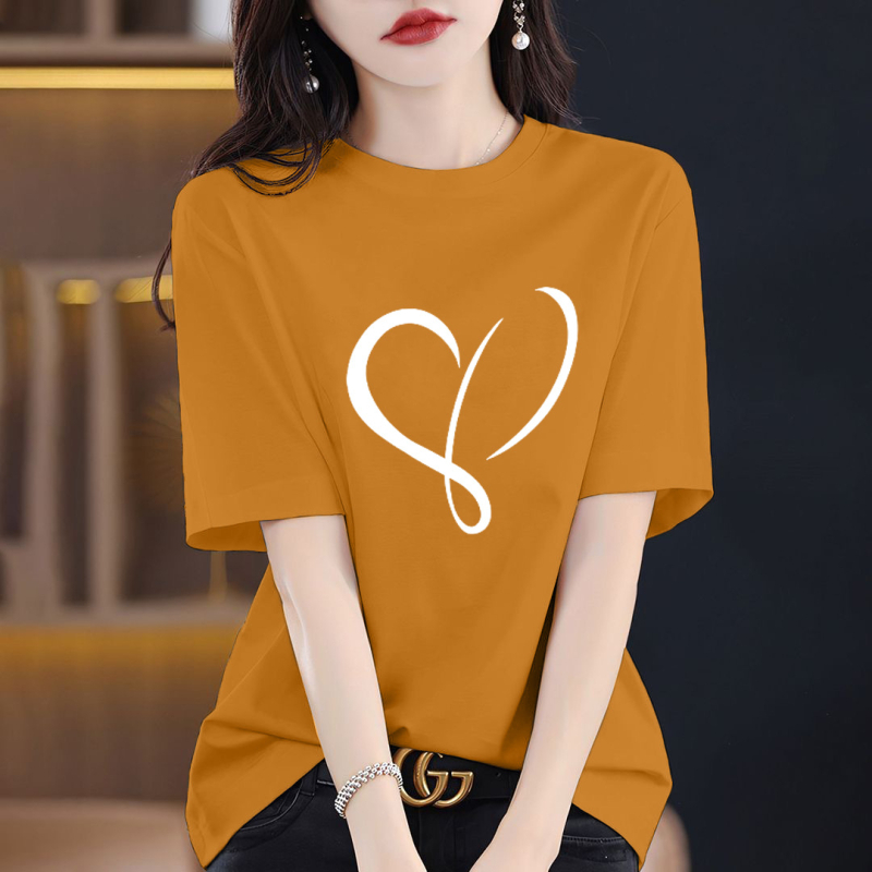 Γυναικείο T‑shirt από βαμβάκι 95%+ με εκτύπωση κειμένου, φαρδιά γραμμή, στρογγυλή λαιμόκοψη, κοντά μανίκια