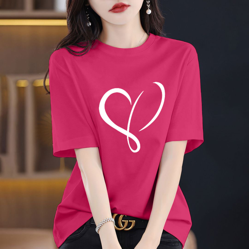 Γυναικείο T‑shirt από βαμβάκι 95%+ με εκτύπωση κειμένου, φαρδιά γραμμή, στρογγυλή λαιμόκοψη, κοντά μανίκια